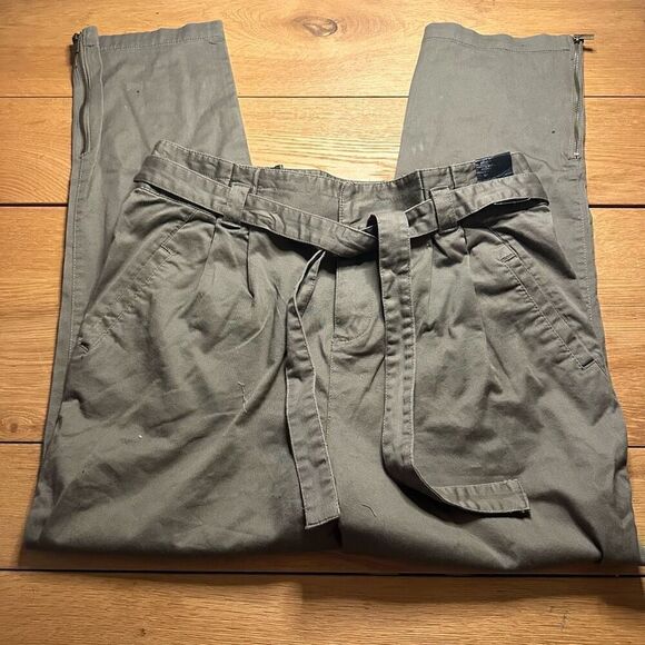 NWT soho paper bag waist slim leg khaki green pants 12 - Picture 1 of 10